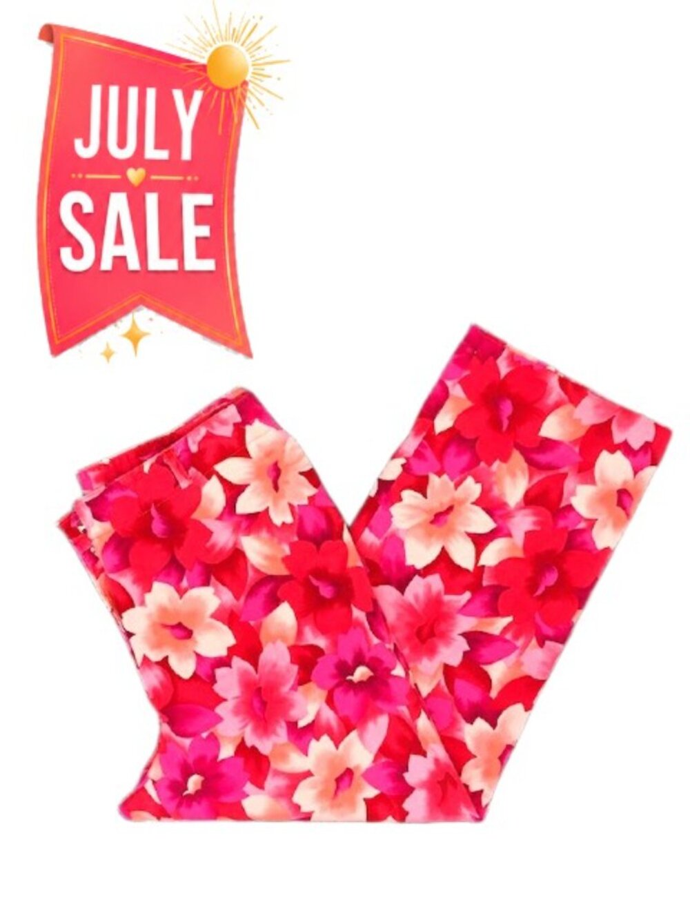 Worthington petite women's cropped pink floral cotton spandex pants